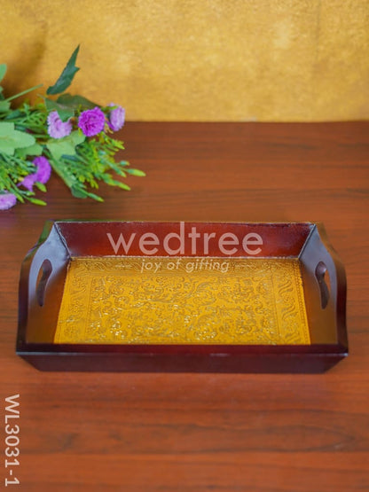 Wooden Tray with Brass Fitting - WL3031