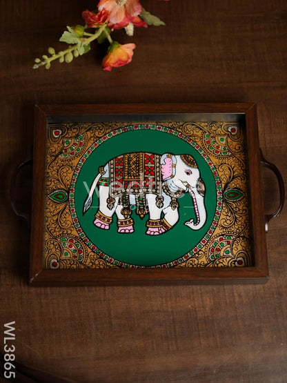 Wooden Tray with Reverse Acrylic Painting - Elephant - WL3865