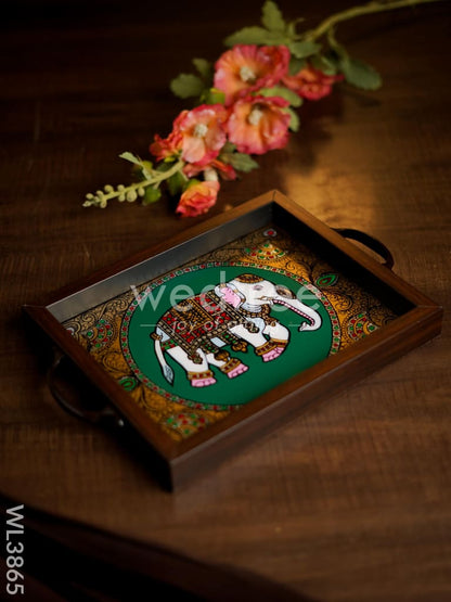 Wooden Tray with Reverse Acrylic Painting - Elephant - WL3865