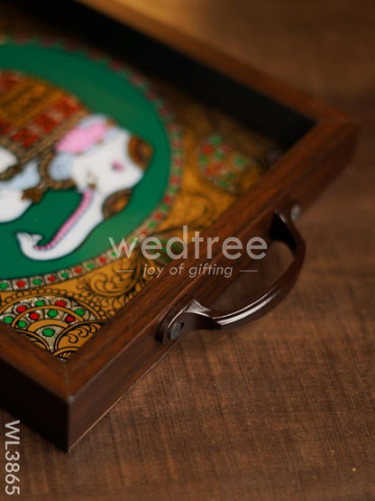 Wooden Tray with Reverse Acrylic Painting - Elephant - WL3865