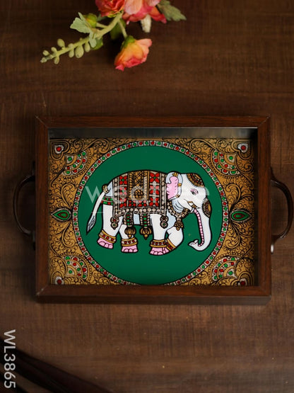 Wooden Tray with Reverse Acrylic Painting - Elephant - WL3865
