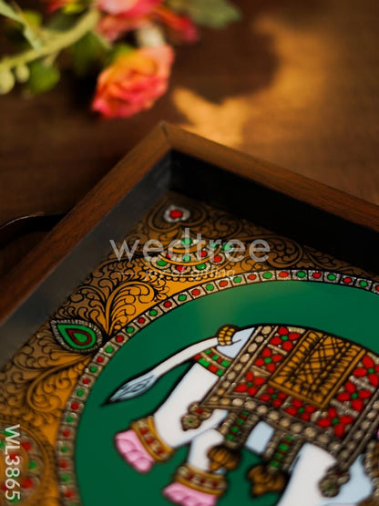 Wooden Tray with Reverse Acrylic Painting - Elephant - WL3865