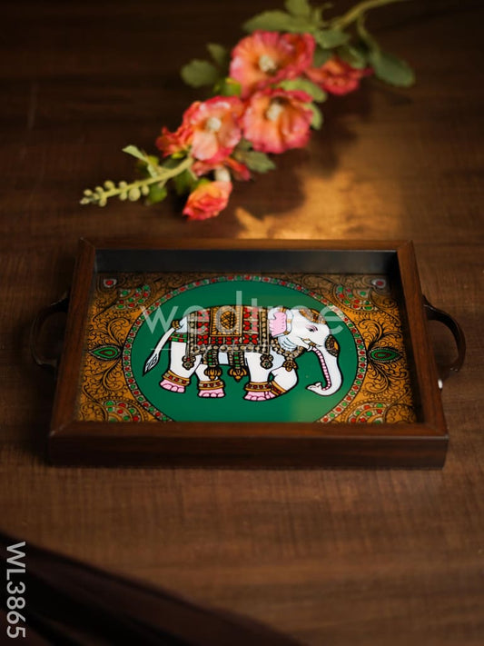 Wooden Tray with Reverse Acrylic Painting - Elephant - WL3865
