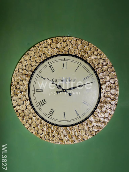 Wooden Wall Clock with Coins Frame - Brown Base (18 inch) - WL3827