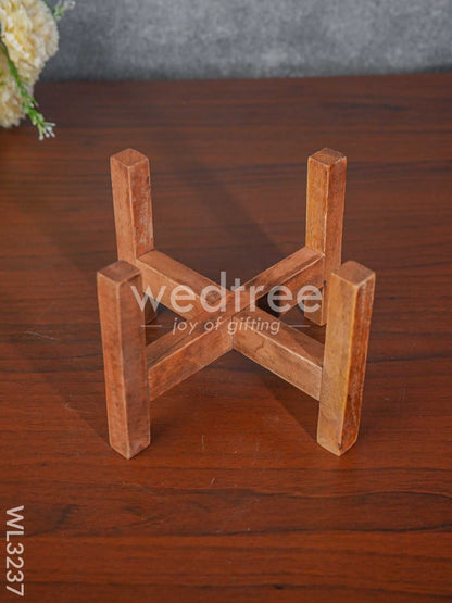 Zig Zag Design Embossed Planter with Wooden Stand - WL3237