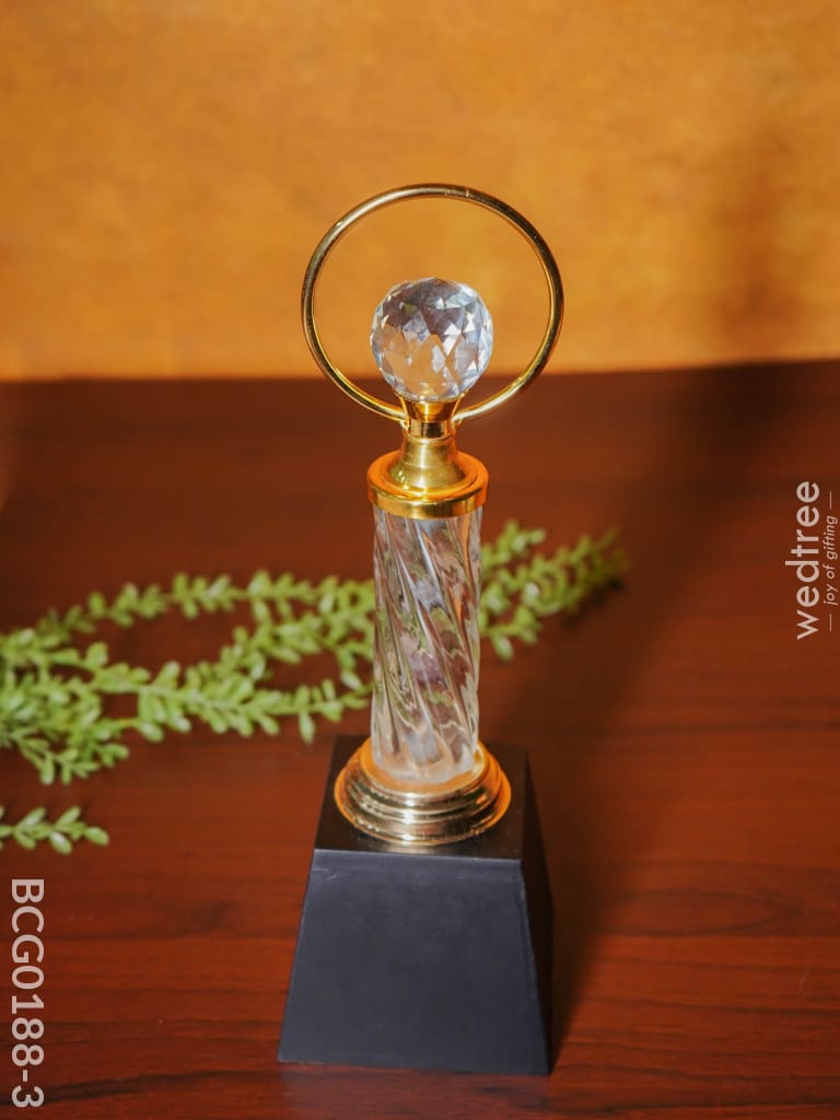 Crystal & Metal Trophy With Wooden Stand - Bcg0188 12 Inch Branding
