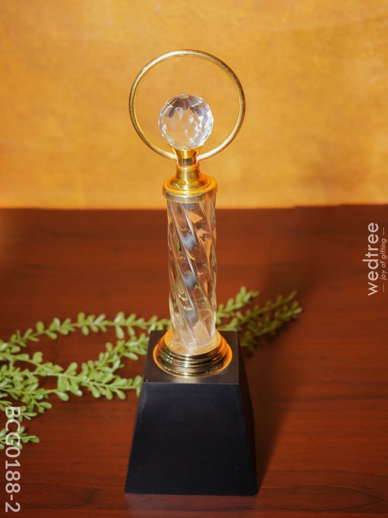 Crystal & Metal Trophy With Wooden Stand - Bcg0188 14 Inch Branding