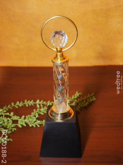 Crystal & Metal Trophy With Wooden Stand - Bcg0188 14 Inch Branding