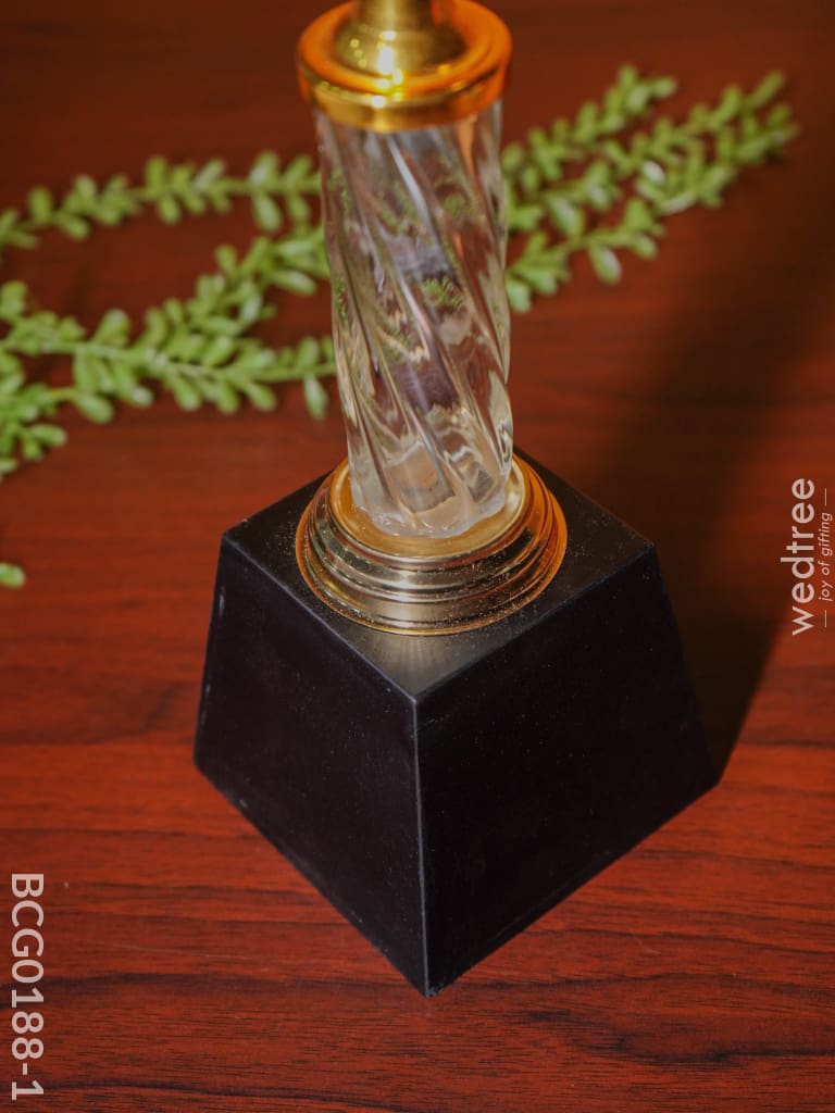 Crystal & Metal Trophy With Wooden Stand - Bcg0188 Branding