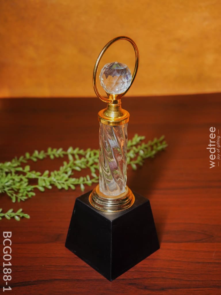 Crystal & Metal Trophy With Wooden Stand - Bcg0188 Branding