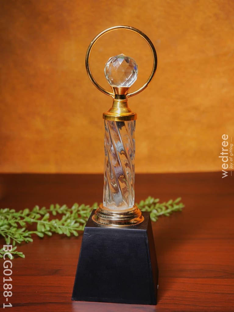 Crystal & Metal Trophy With Wooden Stand - Bcg0188 Branding