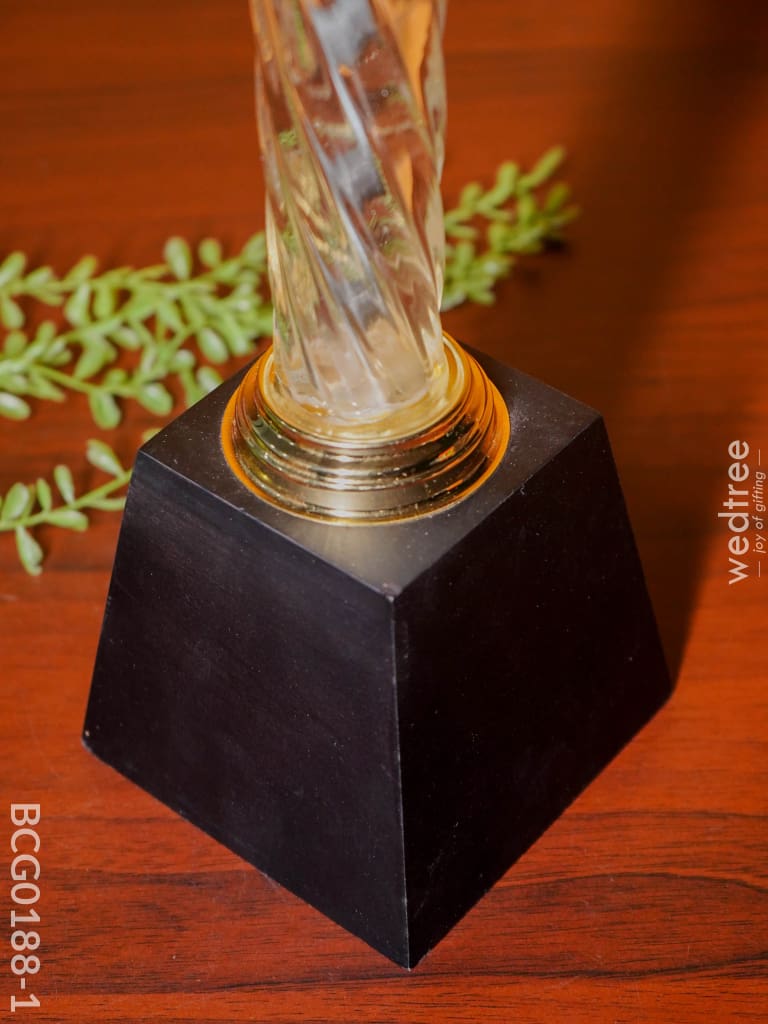 Crystal & Metal Trophy With Wooden Stand - Bcg0188 Branding