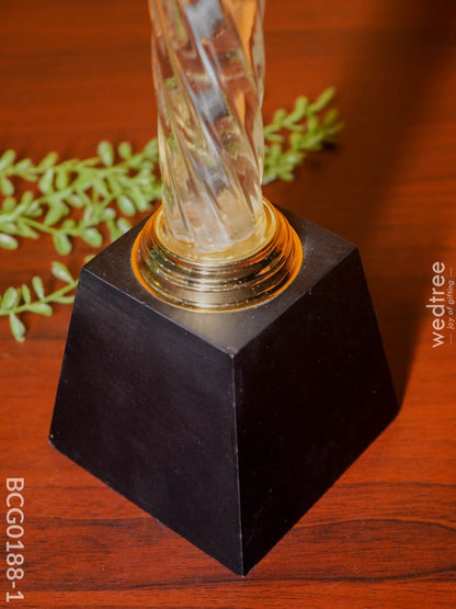 Crystal & Metal Trophy With Wooden Stand - Bcg0188 Branding