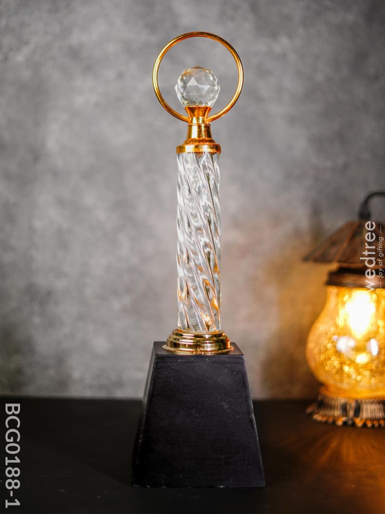 Crystal & Metal Trophy With Wooden Stand - Bcg0188 Branding