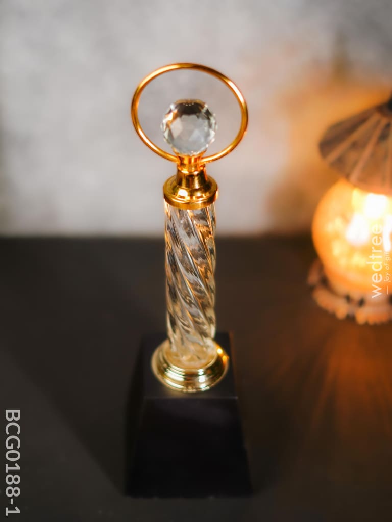 Crystal & Metal Trophy With Wooden Stand - Bcg0188 Branding