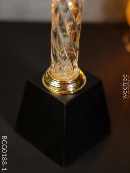 Crystal & Metal Trophy With Wooden Stand - Bcg0188 Branding