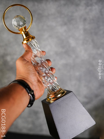 Crystal & Metal Trophy With Wooden Stand - Bcg0188 Branding